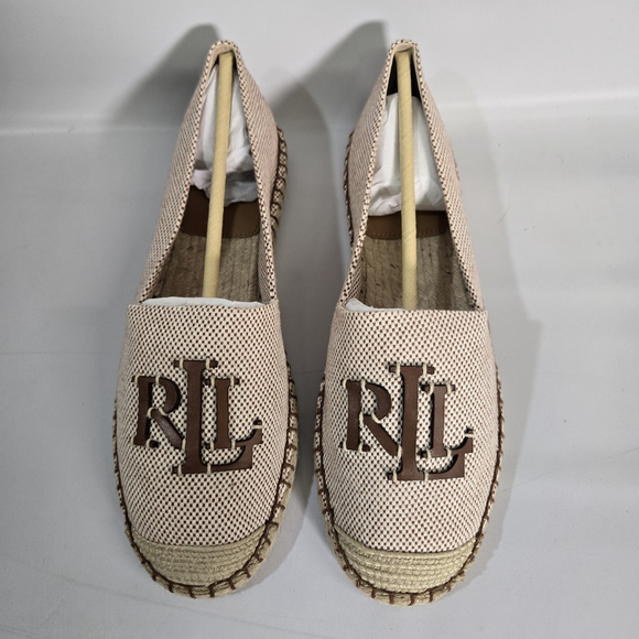 Lauren Ralph Lauren Cameryn Canvas & Leather Espadrilles Flats Logo 8.5 NIB - Picture 2 of 11